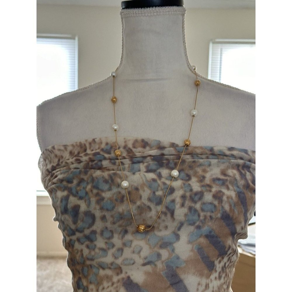 Vintage Anne Klein Necklace Gold Tone Simulated Pearl Coil Bead Station